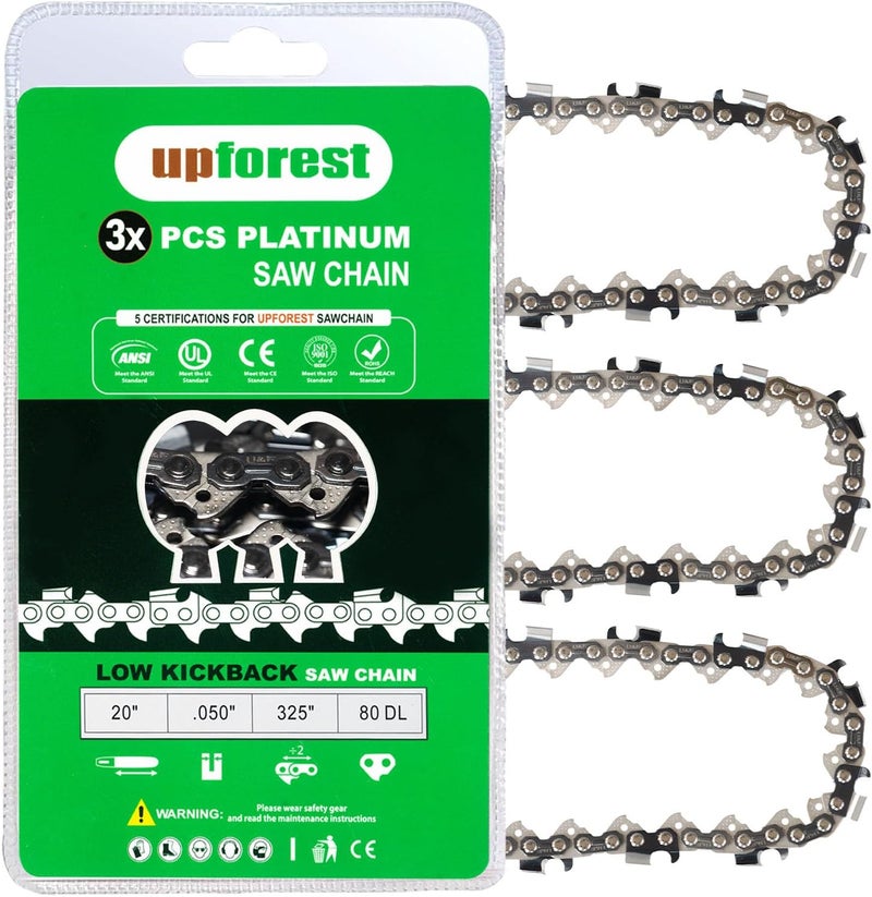 UPFOREST 20 Inch Husqvarna Chainsaw Chain .050" Gauge,.325" Pitch, 80 Drive Links for Husqvarna 450 (Rancher), 545 (Rancher), 550 (XP) 445(E) Stihl Craftsman s205 Jonsered 2035 3 Pack M80 (20MO80X3) - Image 1